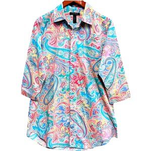Lauren Ralph Lauren Women's Paisley Pastel Tunic Shirt Size S Retro‎